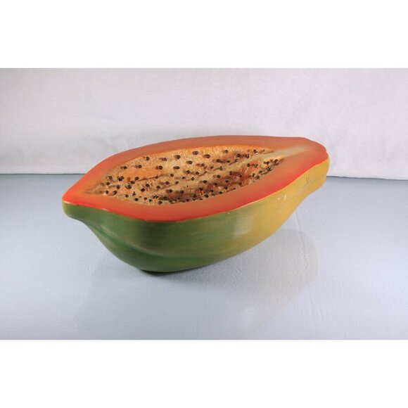 Large Mexico terra cotta papaya, oversized decorative clay fruit, signed Mexican - Picture 4 of 10